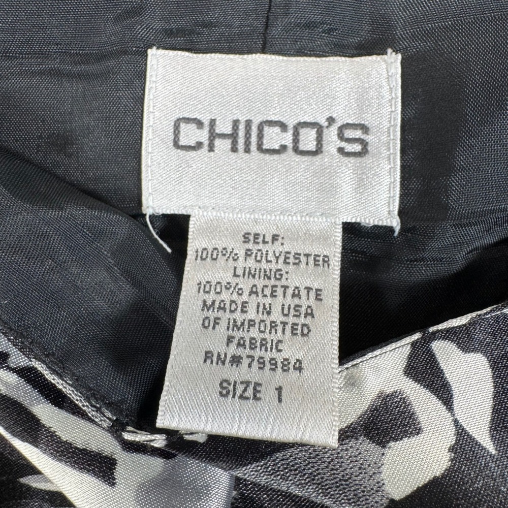 Chico's Midi Skirt Womens 1 M Black Silver Paisley Floral A-Line Dressy Elegant - Picture 4 of 7